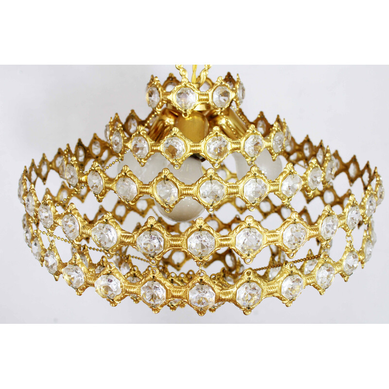 Vintage Palwa crystal and brass chandelier