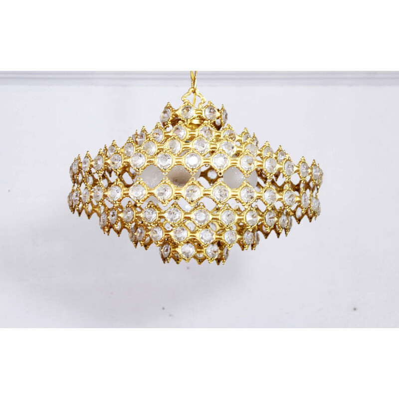 Lustre vintage Palwa en cristal et laiton