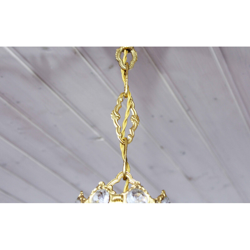 Vintage Palwa crystal and brass chandelier