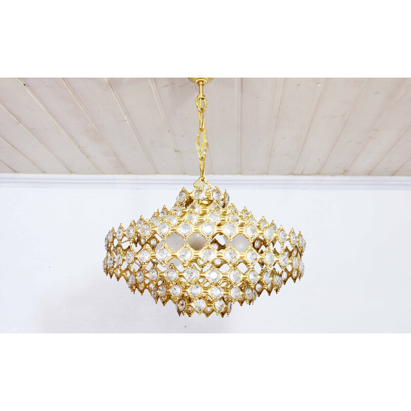 Vintage Palwa crystal and brass chandelier