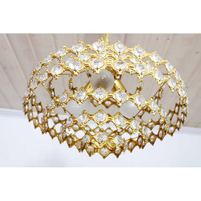 Lustre vintage Palwa en cristal et laiton