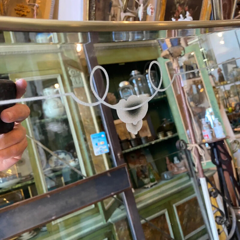Mid-century brass and glass Italian wall mirror, 1950s