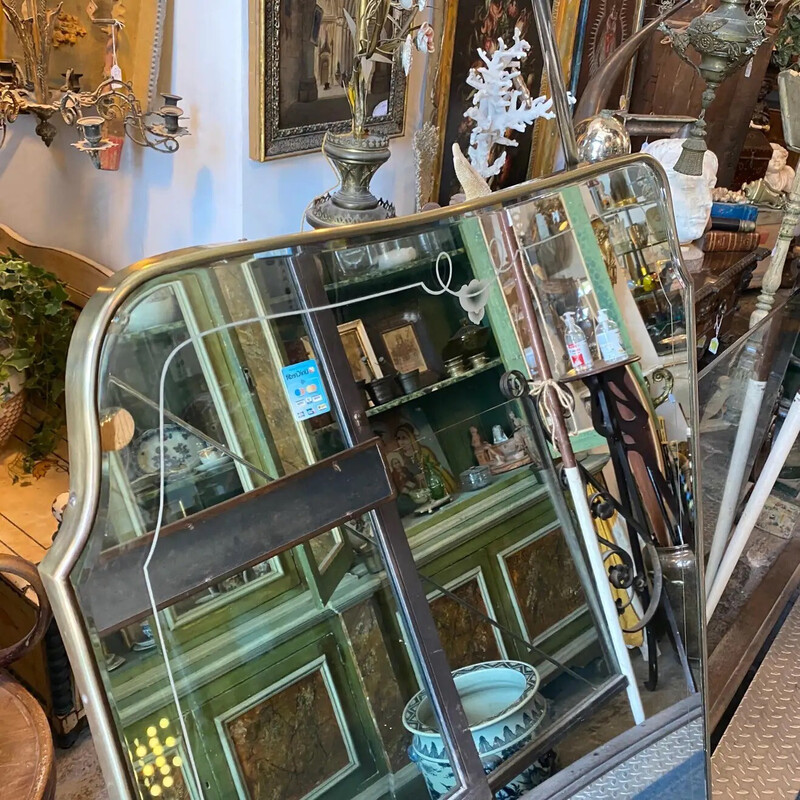 Mid-century brass and glass Italian wall mirror, 1950s