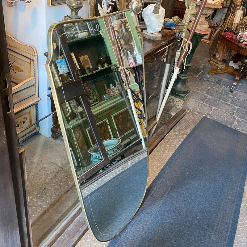 Mid-century brass and glass Italian wall mirror, 1950s