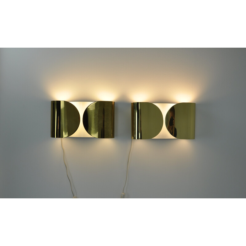 Pair of vintage Golden Foglio wall lamps by Tobia and Afra Scarpa for Flos, 1960