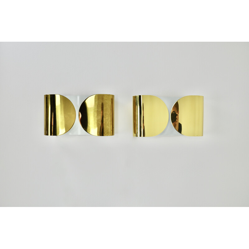 Pair of vintage Golden Foglio wall lamps by Tobia and Afra Scarpa for Flos, 1960