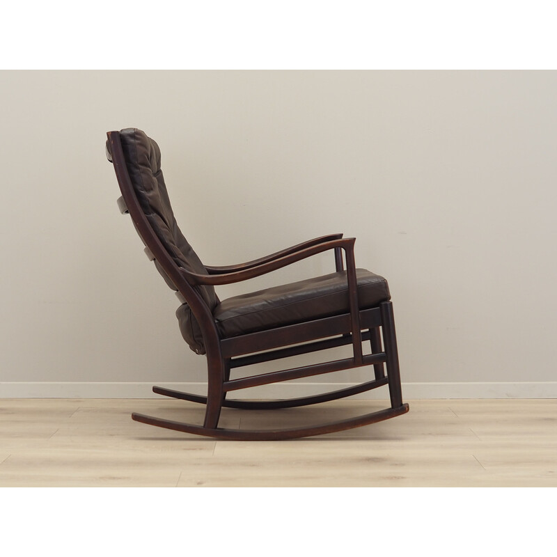 Vintage beechwood rocking chair with upholstery, Denmark 1980s