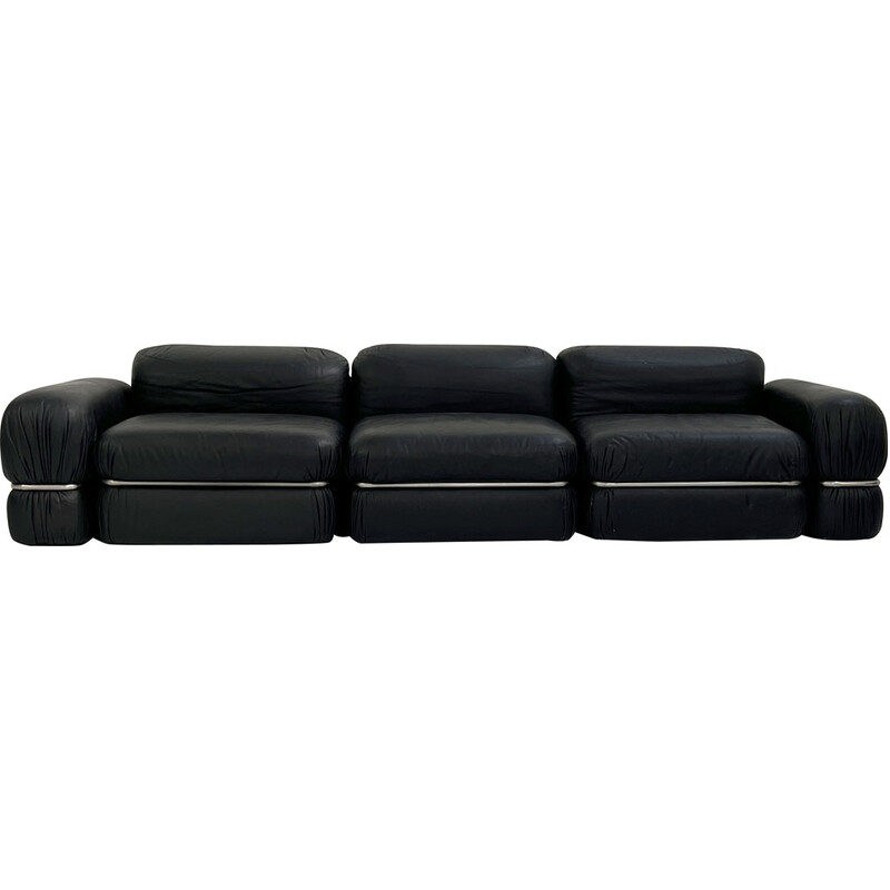 Vintage black leather modular sofa by Rodolfo Bonetto for Tecnosalotto, 1960s