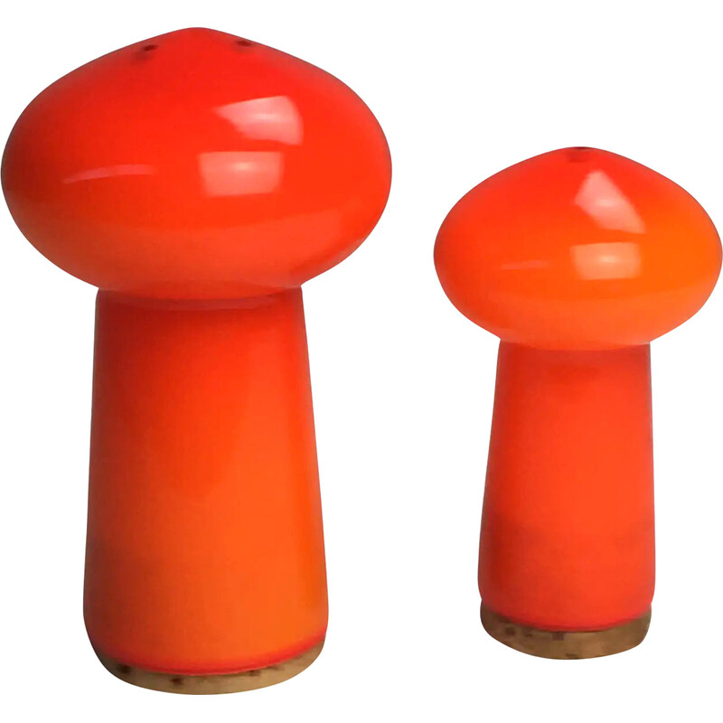 Vintage handblown Danish salt and pepper set in glass by Michael Bang for Holmegaard, 1970s