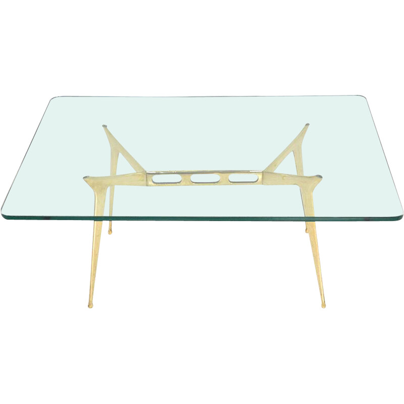 Vintage brass and glass coffee table by Cesare Lacca, Italy 1950s