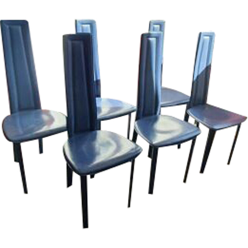 Set van 6 vintage leren stoelen van David Lange, 1980