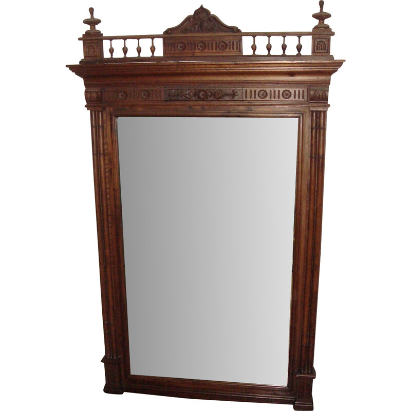 Vintage oak wood overmantel mirror