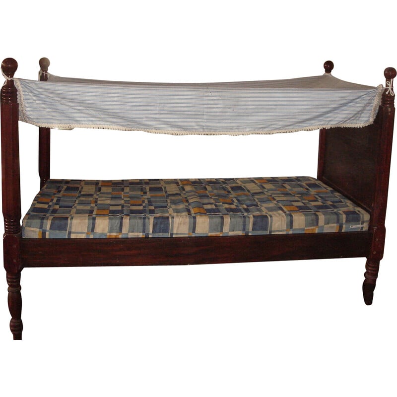 Vintage-Baldachinbett aus Mahagoniholz mit Lattenrost