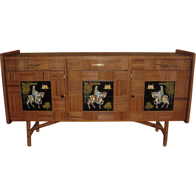 Vintage houten en aardewerken dressoir van Audoux en Minet, 1950