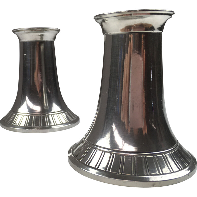 Pair of vintage Danish pewter candlesticks by Just Andersen, 1940s