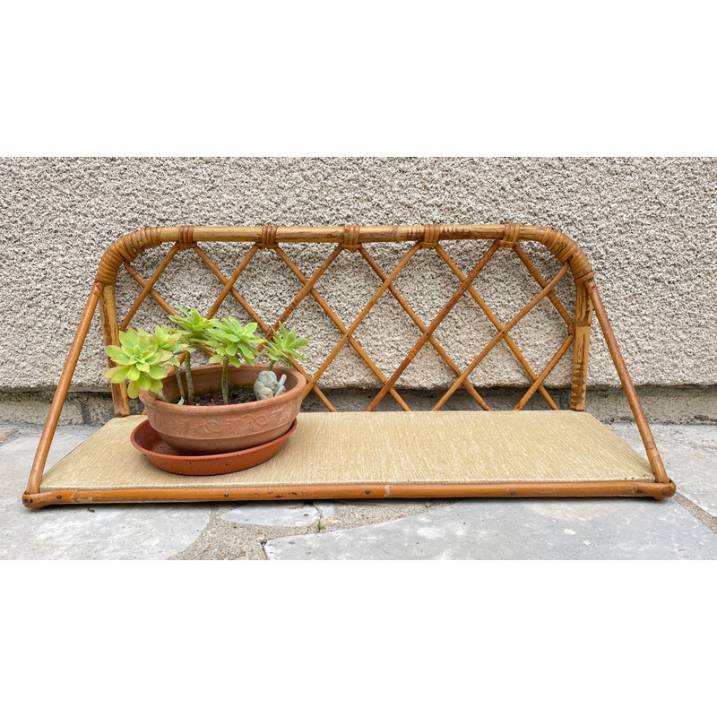 Vintage wall shelf in rattan, 1950