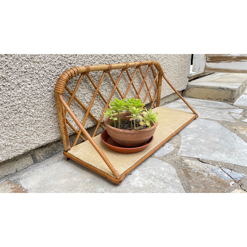 Vintage wall shelf in rattan, 1950