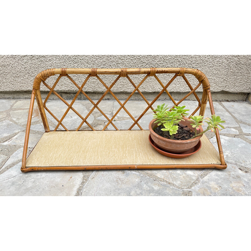 Vintage wall shelf in rattan, 1950