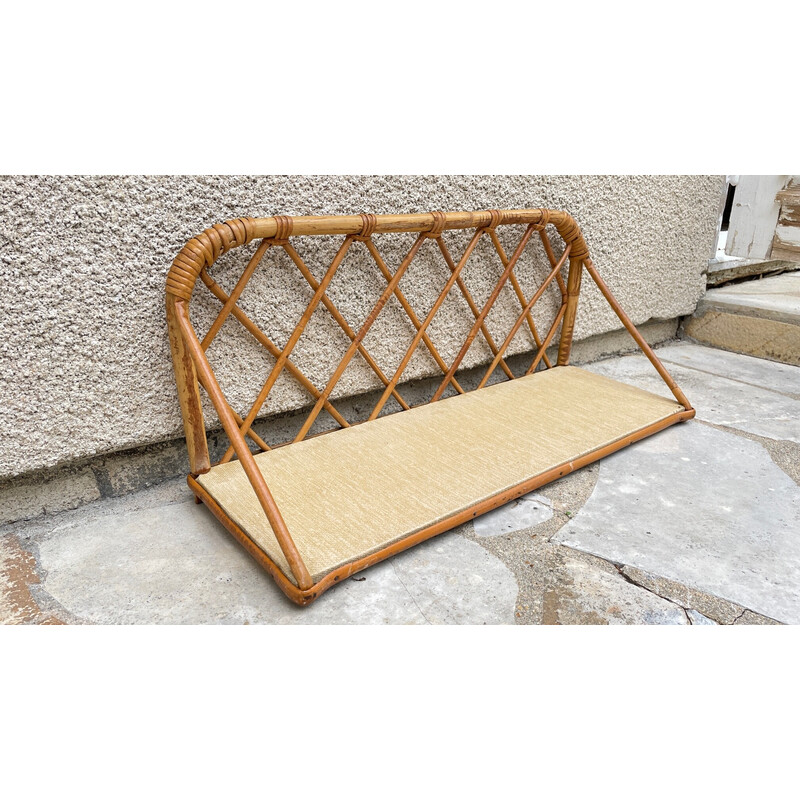 Vintage wall shelf in rattan, 1950