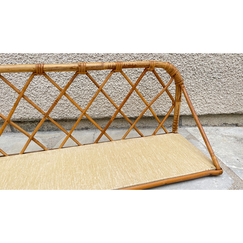 Vintage wall shelf in rattan, 1950