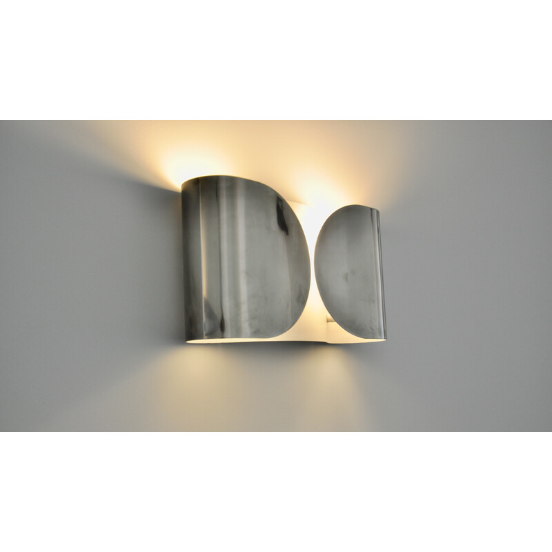 Vintage Foglio wall lamp in chromed metal by Tobia and Afra Scarpa for Flos, 1960