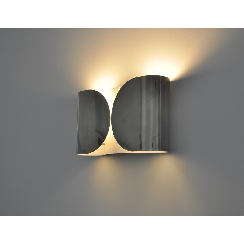 Vintage Foglio wall lamp in chromed metal by Tobia and Afra Scarpa for Flos, 1960