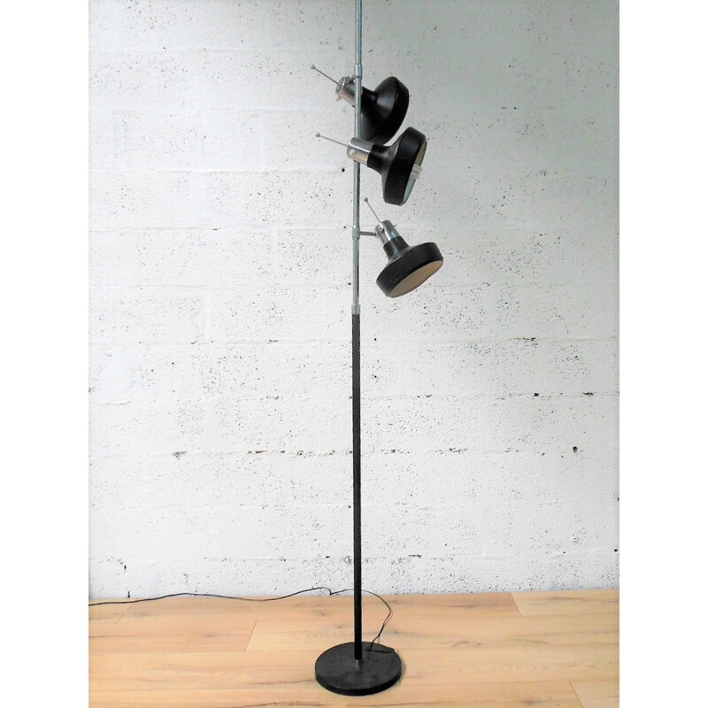 Floor lamp in aluminum and lacquered black metal - 1970s