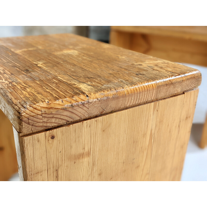 Pair of vintage pine stools "les Arcs" model by Charlotte Perriand, 1960