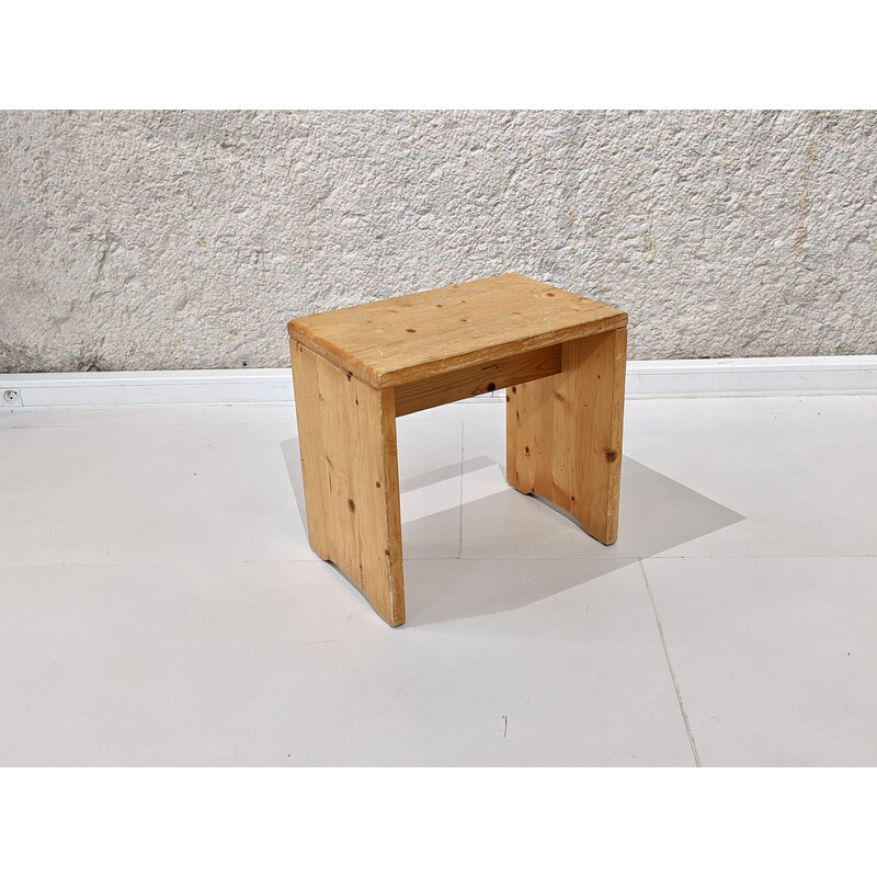 Vintage pine stool model "les Arcs" by Charlotte Perriand, 1960