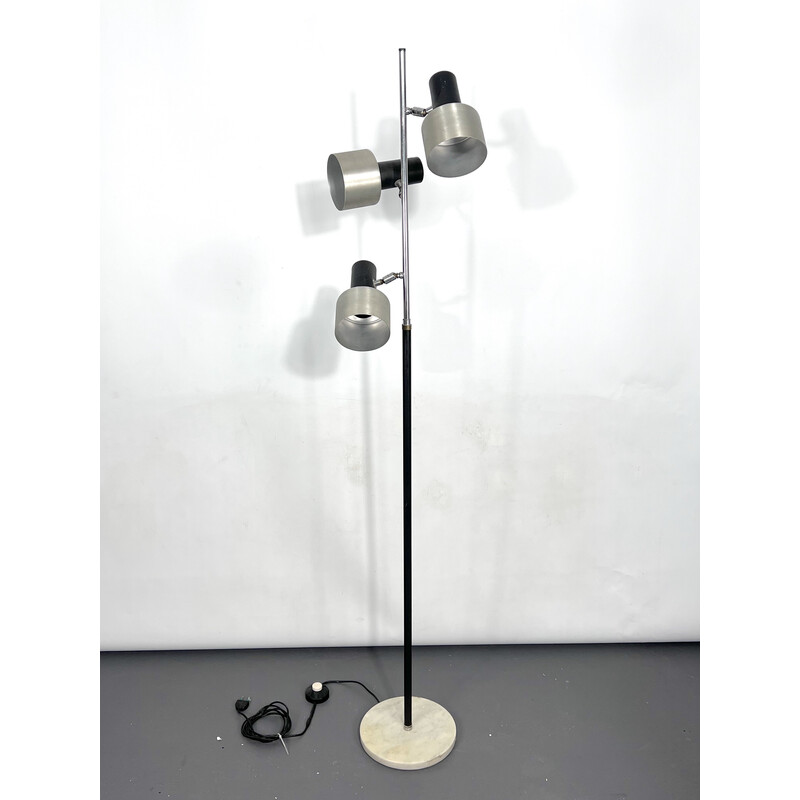 Lámpara de pie de tres brazos de mármol y metal de mediados de siglo, Italia Años 60