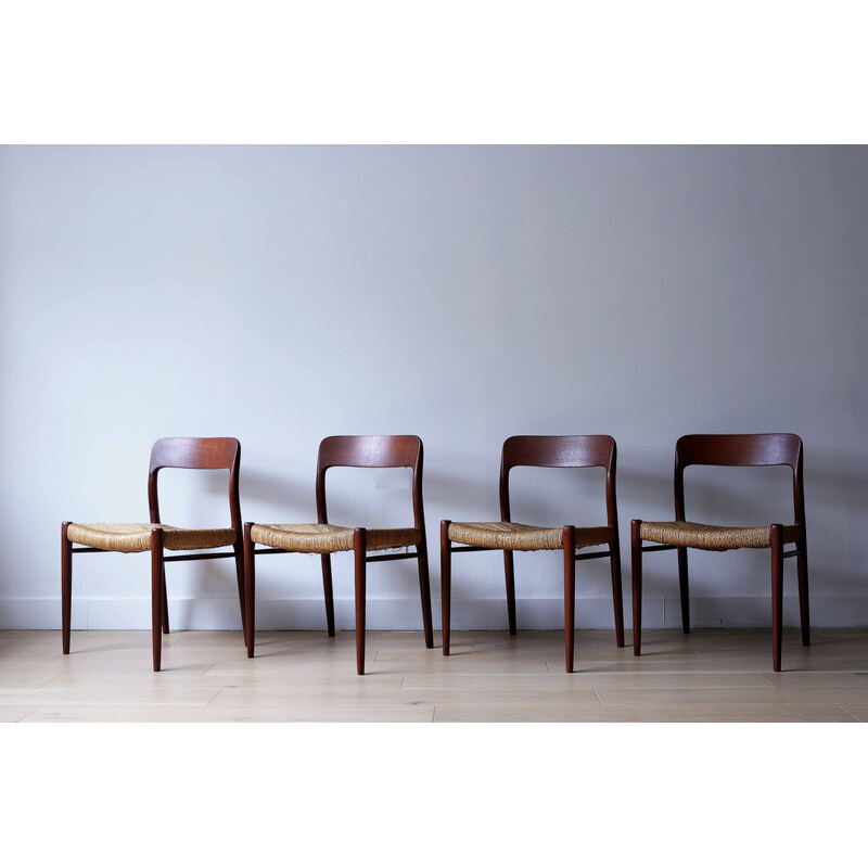 Set of 4 vintage chairs model 75 by Niels Moller for Jl Mollers, Denmark 1960