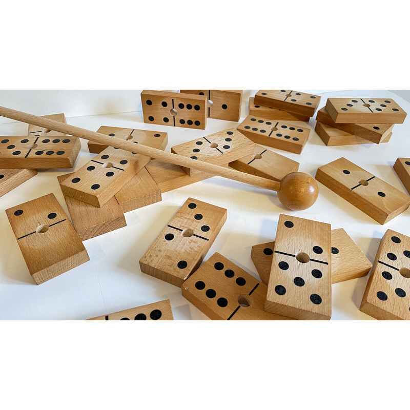 Jeu de dominos vintage en hêtre massif