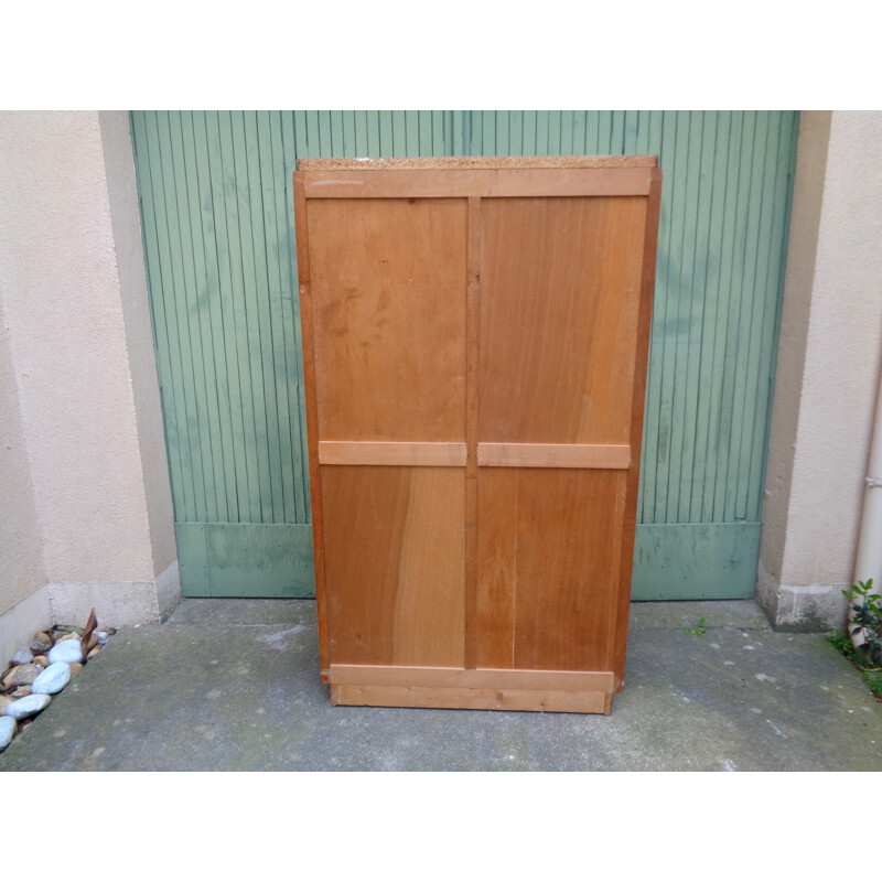 Light oakwood filing cabinet with double curtains - 1950s