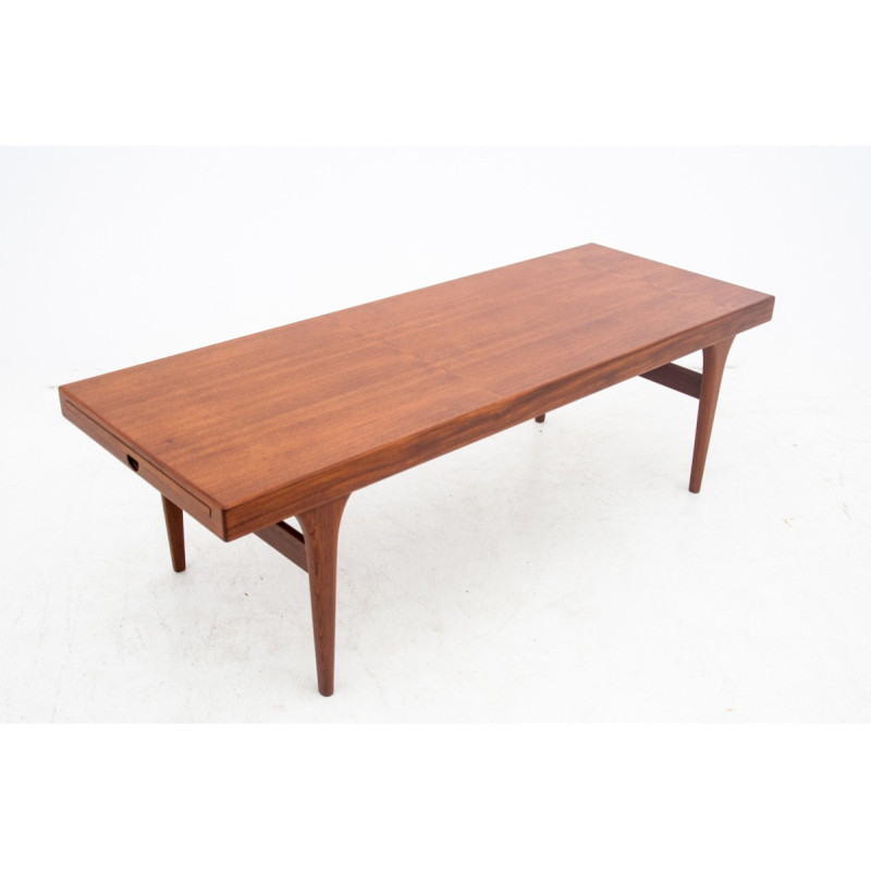 Table basse vintage en teck avec plateaux coulissants par Johannes Andersen pour Silkeborg Mobler, Danemark 1960