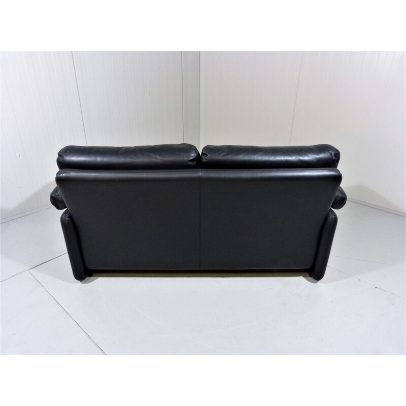 Vintage black leather two seats sofa by Tobia Scarpa for B and B, Italy 1960