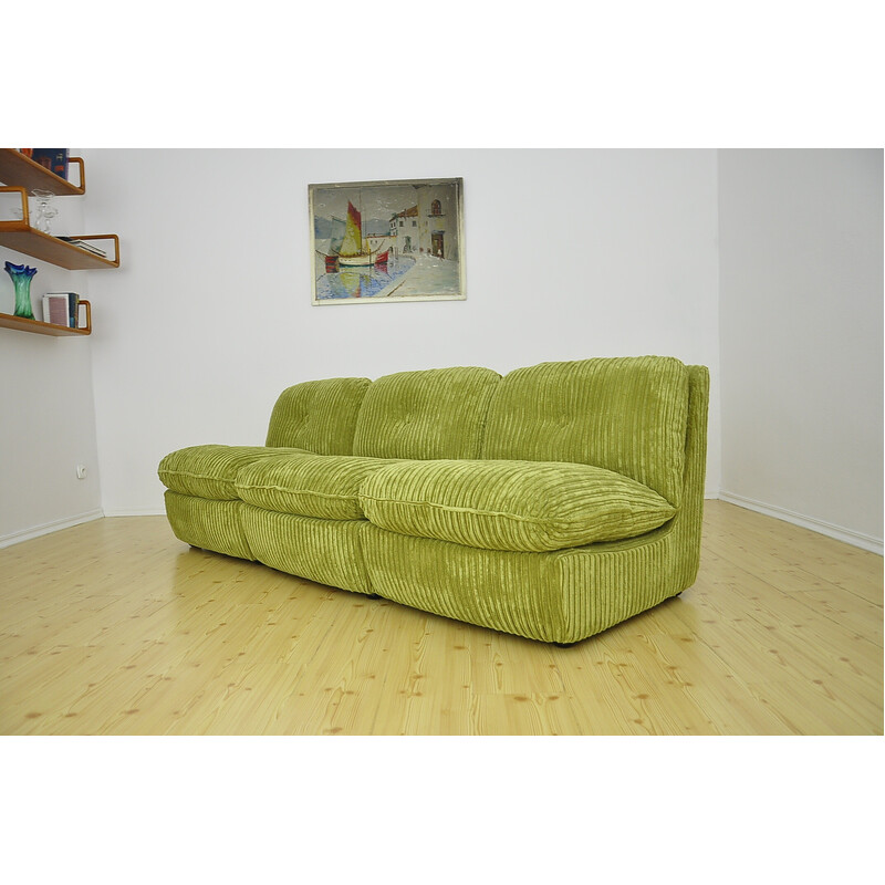 Mid-century green corduroy modular sofa , 1970s