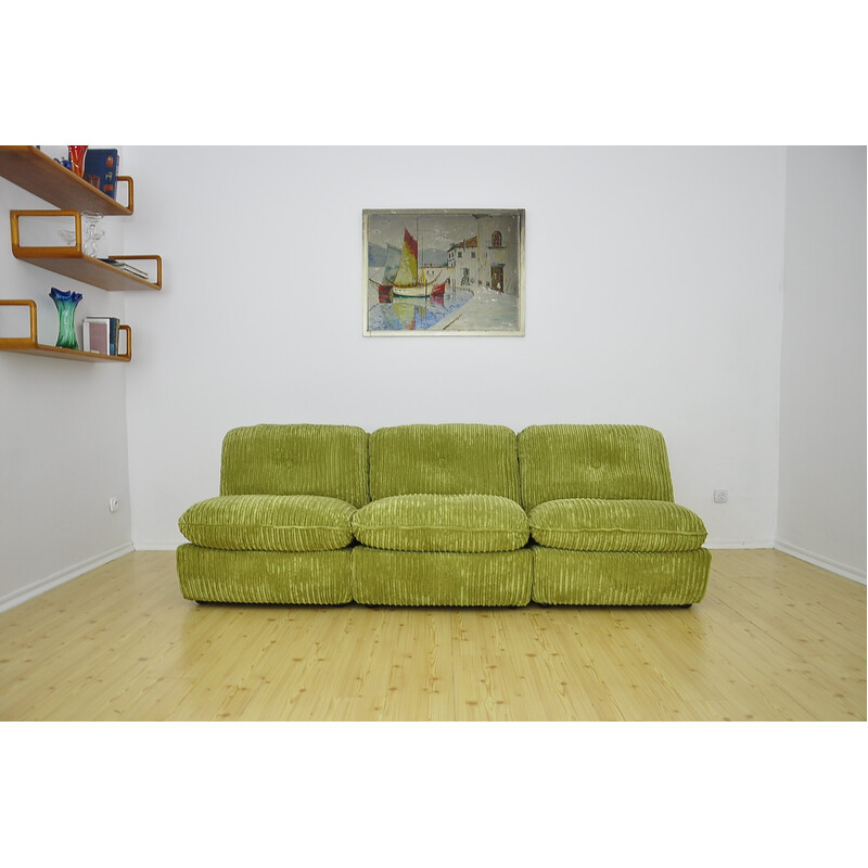 Mid-eeuwse groene corduroy modulaire sofa , 1970