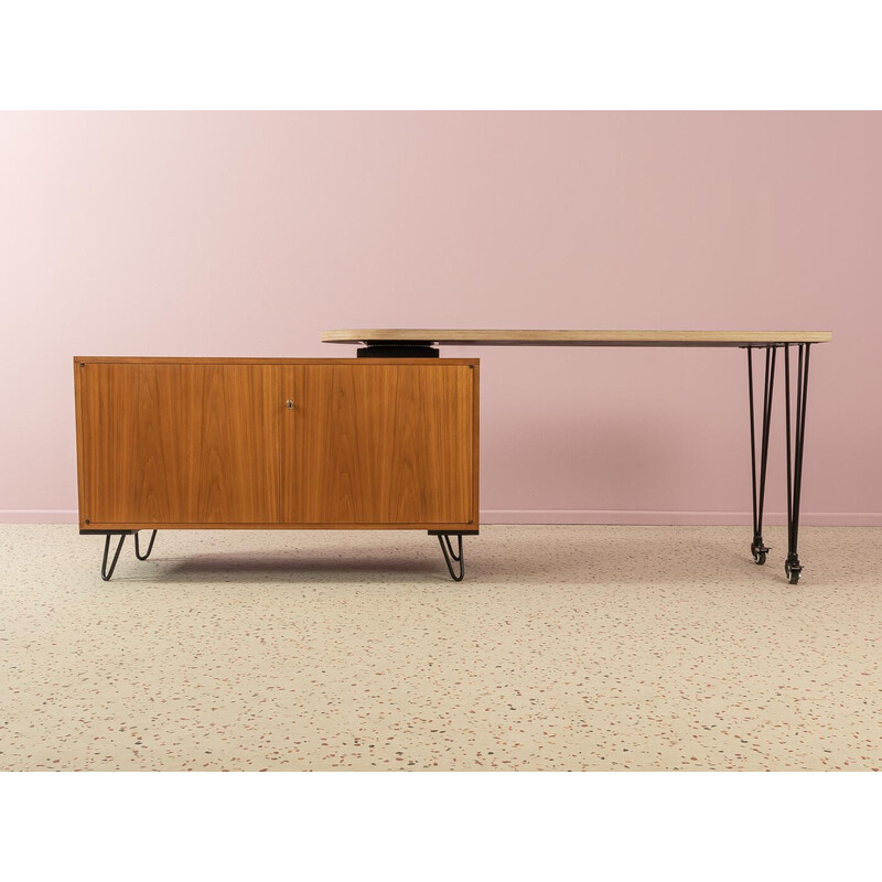 Bureau vintage en placage de noyer avec deux portes, 1960