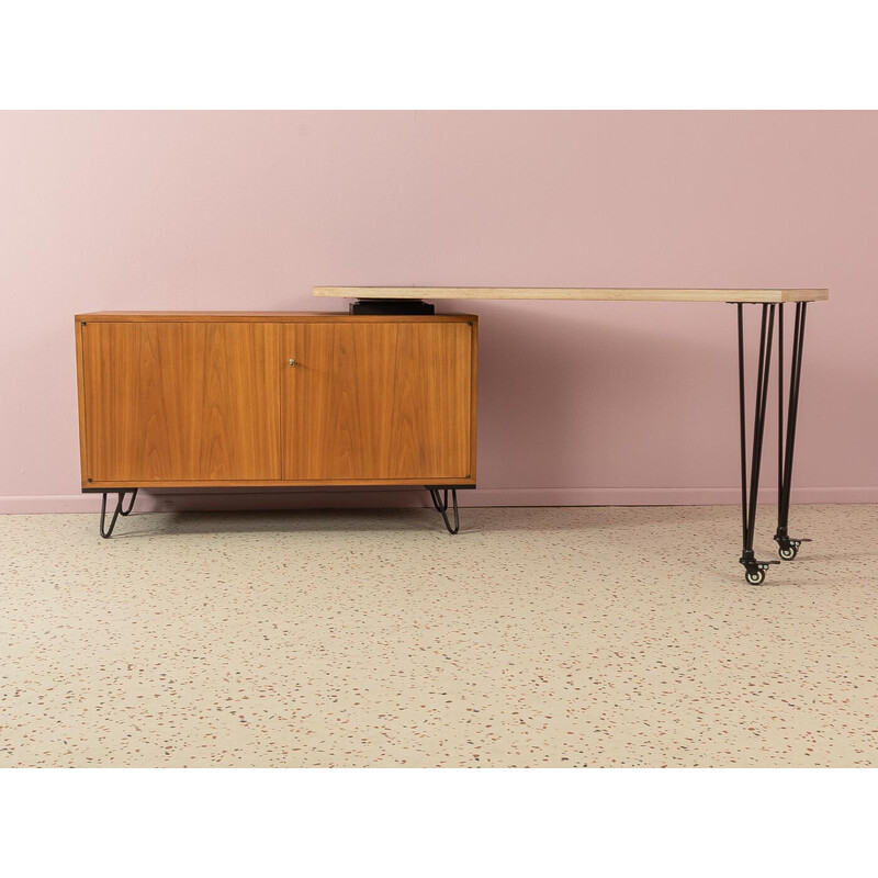 Vintage walnut veneer desk with two doors, 1960