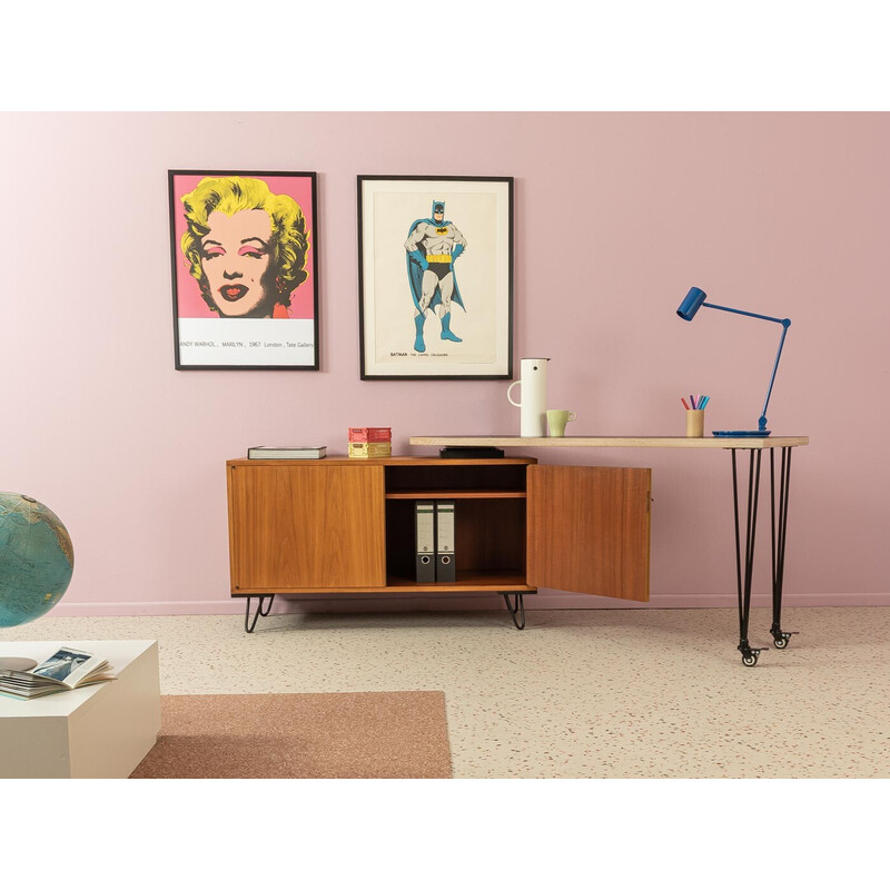 Vintage walnut veneer desk with two doors, 1960