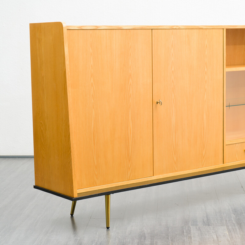 Vintage highboard in elmwood and glass, 1950s