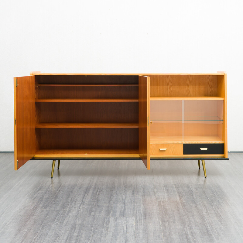 Vintage Sideboard aus Ulme und Glas, 1950