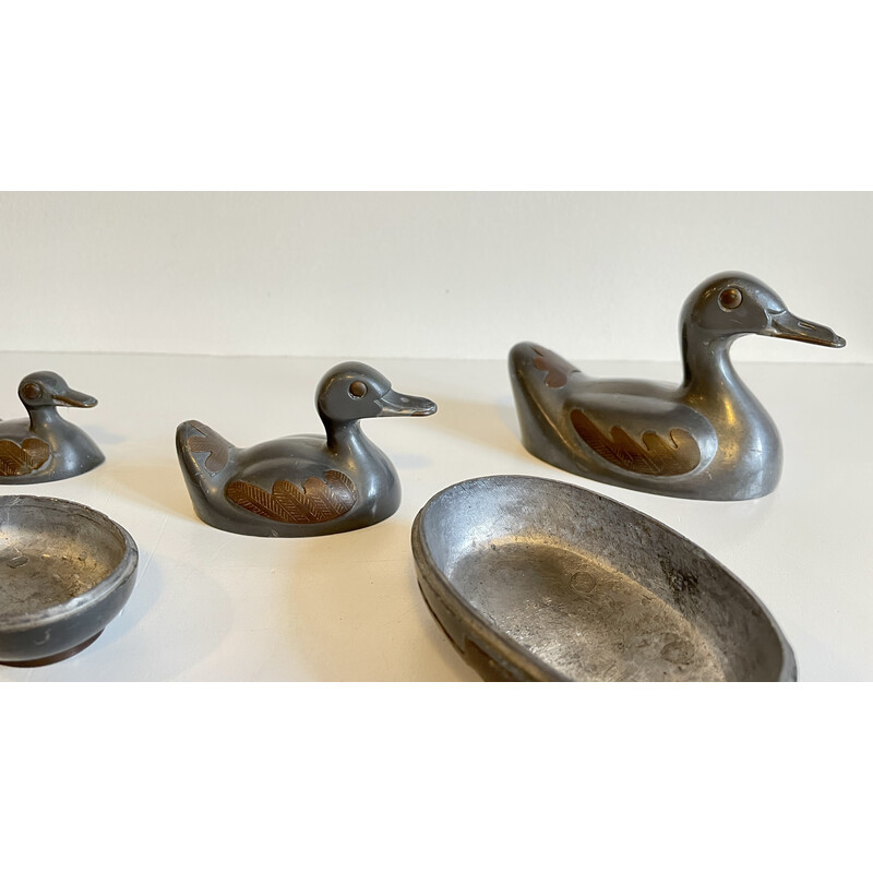 Lot de 4 boites canards vintage en étain et laiton, Hong Kong