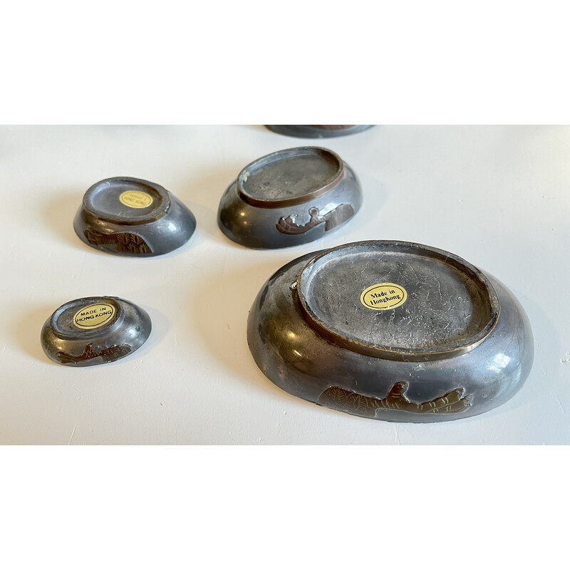 Set of 4 vintage pewter and brass duck boxes, Hong Kong