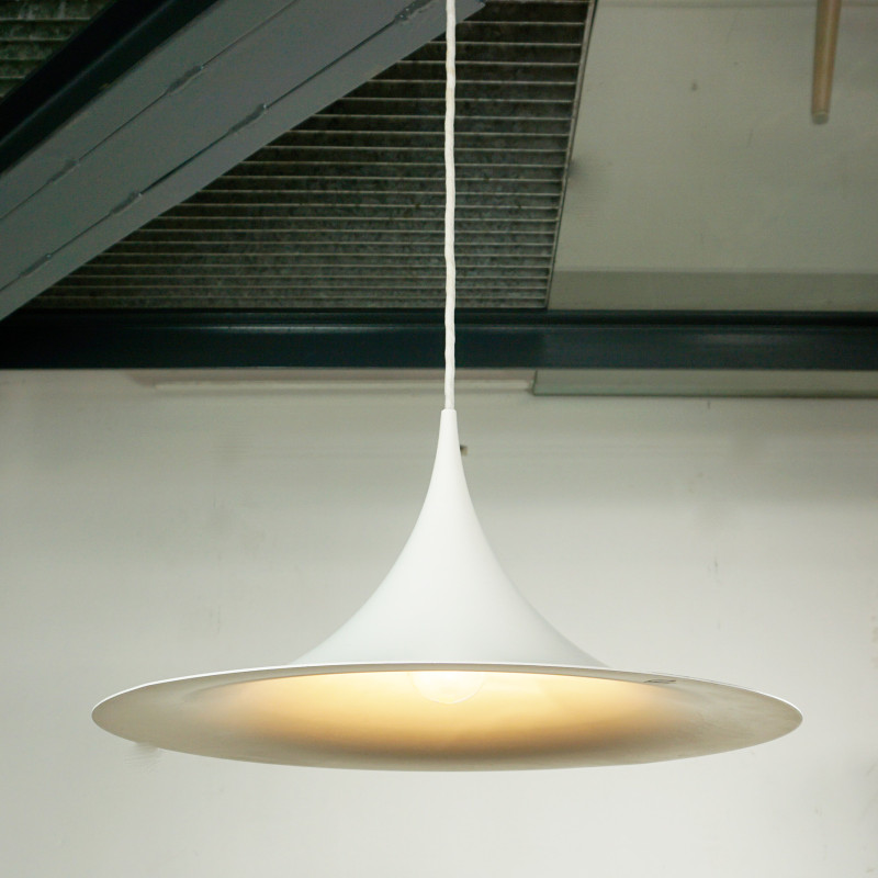 Scandinavische vintage witte Semi hanglamp van Bonderup en Thorup voor Fog en Mørup, Denemarken 1968