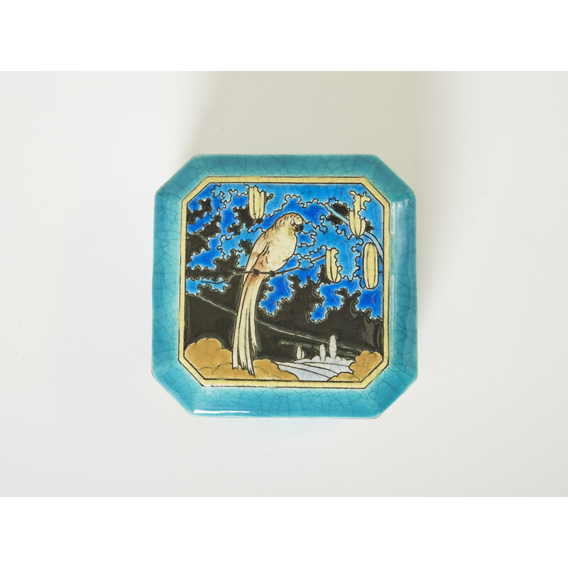 Scatola per caramelle in ceramica smaltata d'epoca, Francia 1925