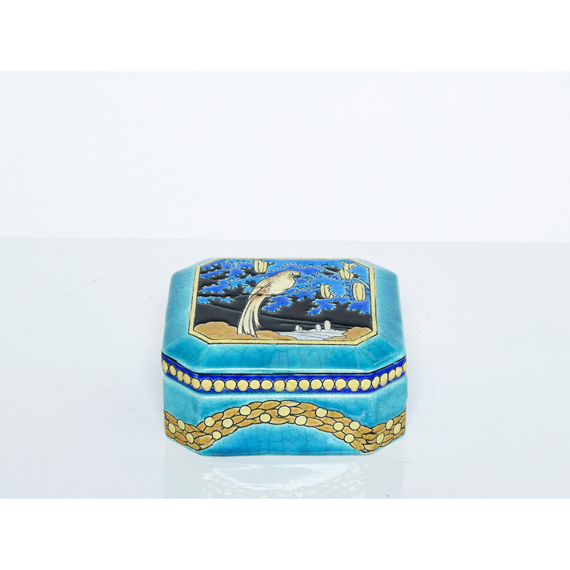 Vintage glazed ceramic candy box, France 1925