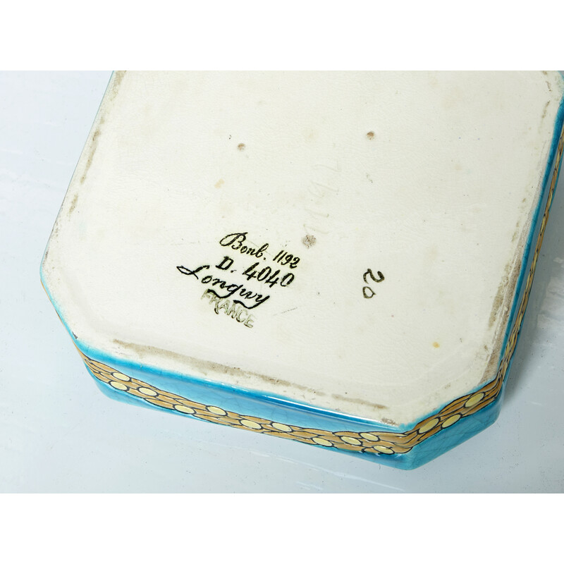 Scatola per caramelle in ceramica smaltata d'epoca, Francia 1925