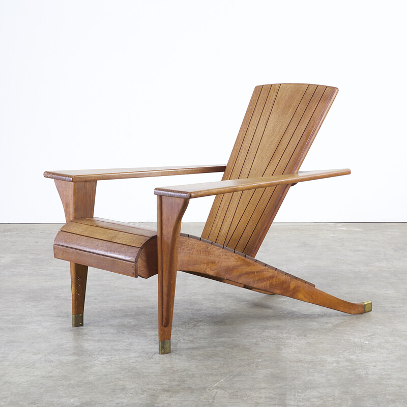 Deckchair "mediation" in mahogany - 1980s