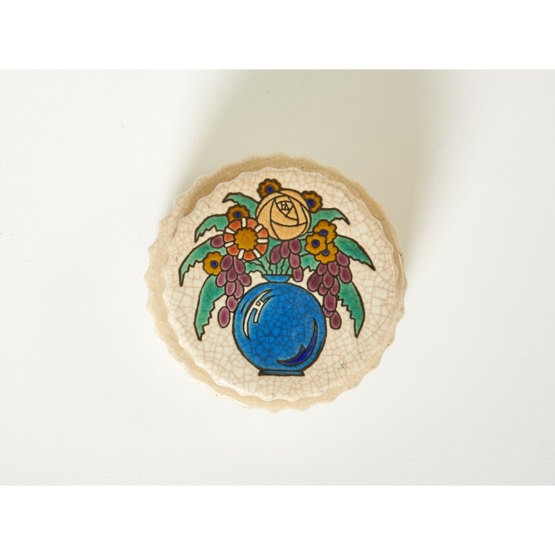 Caja redonda de cerámica esmaltada Art Decó, 1930